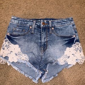 Denim lace shorts
